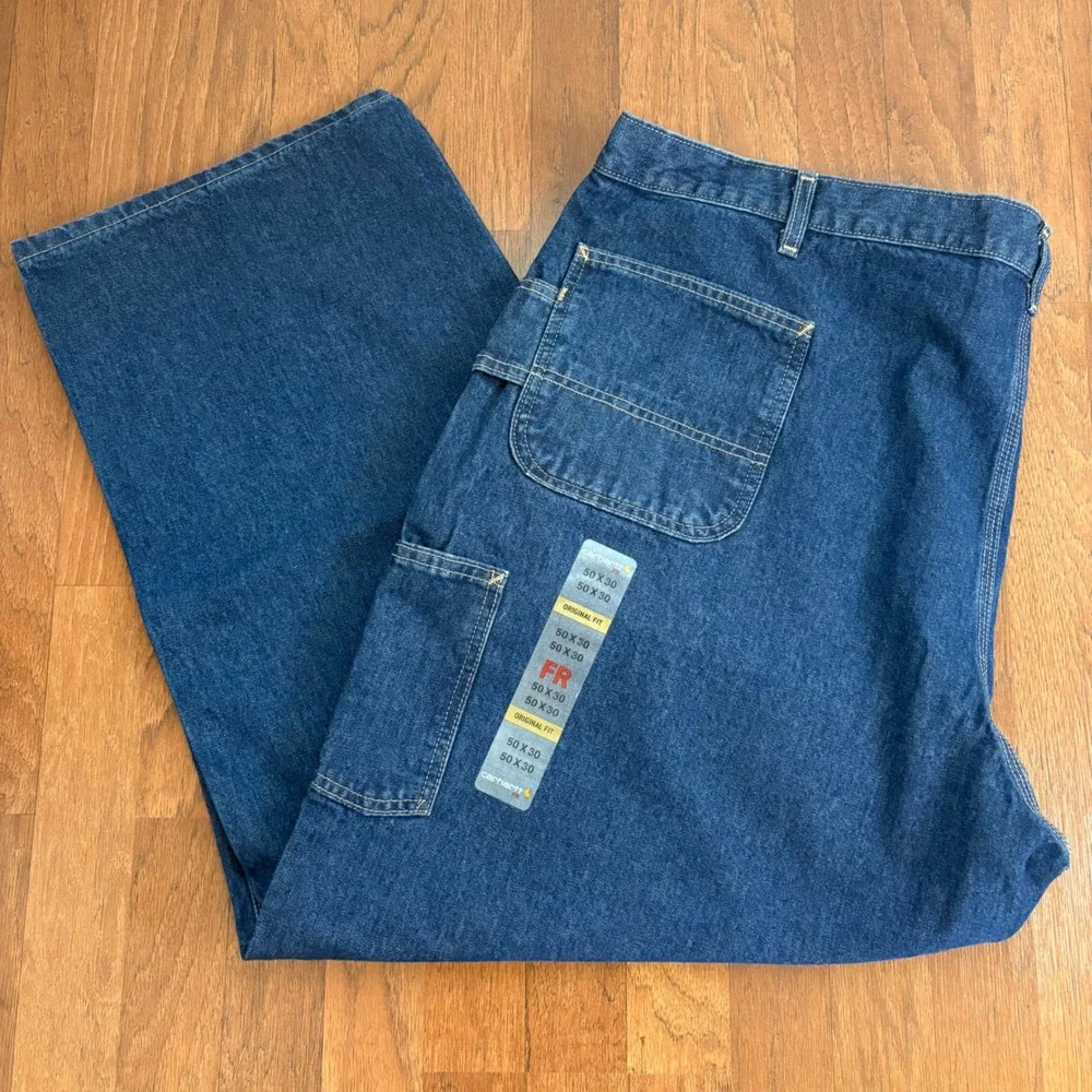 Carhartt FRB13 DNM Flame Resistant Denim Dungaree Jeans Mens 50x30 FR Blue New